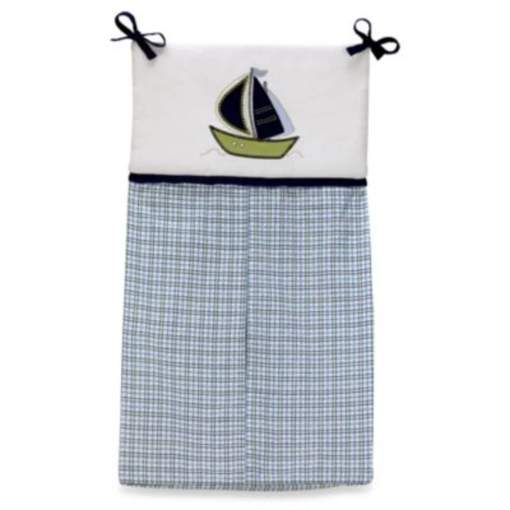 Nautica Kids Zachary Blue Green Plaid Sailboat Diaper Stacker Nursery NIP